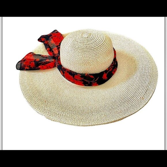 Milani large straw hat with red and black scarf - Picture 2 of 14